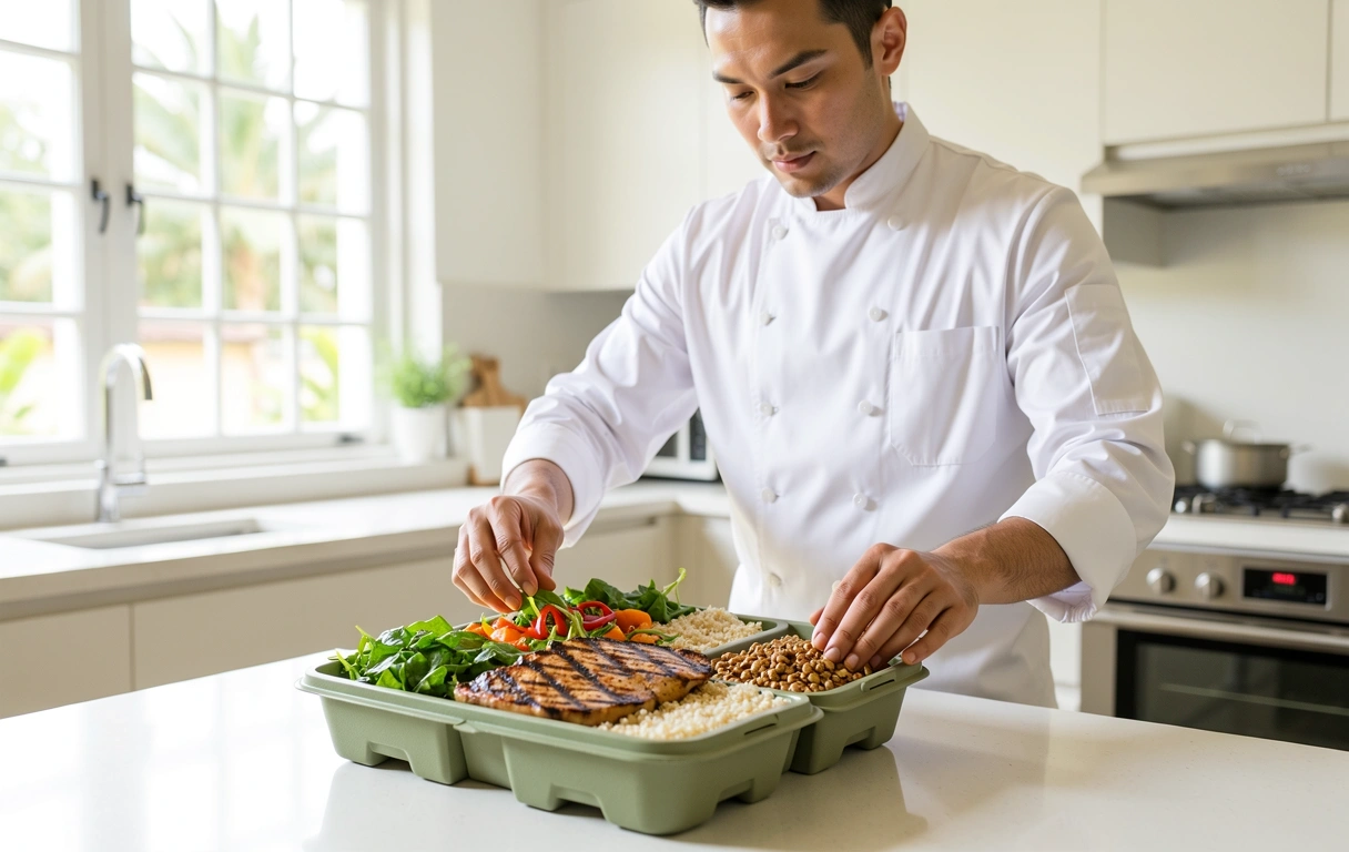 Professional kitchen preparing balanced meal kits